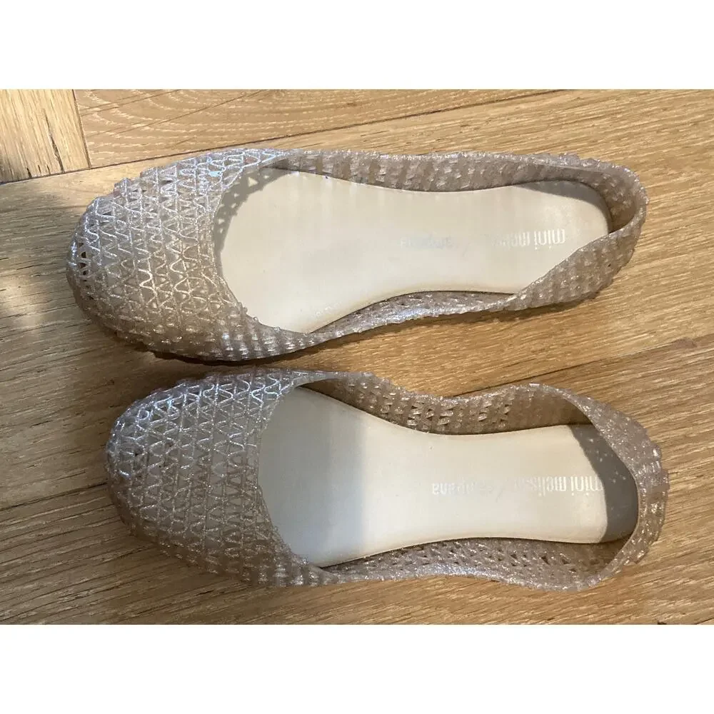 Mini Melissa Campana Jellies Jelly Flats Gold Metallic Tan Sz 2
